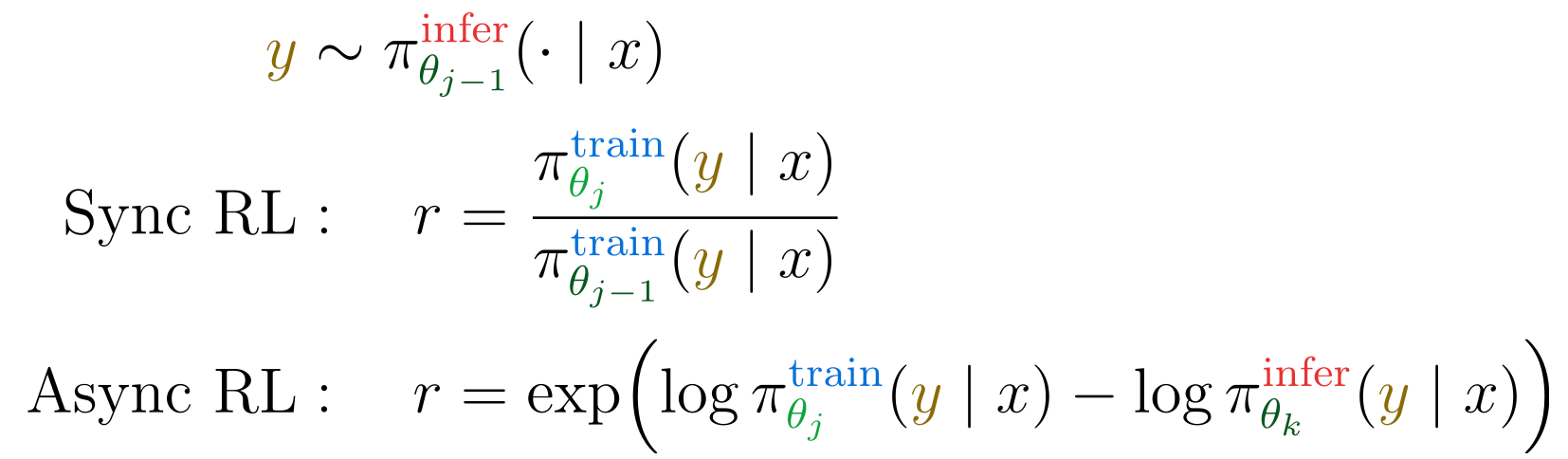 Importance sampling ratios in synchronous and asynchronous RL